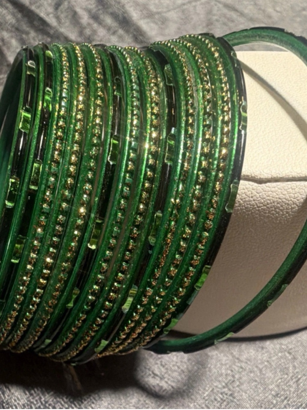 Green Crystal-Trim Bangle Set